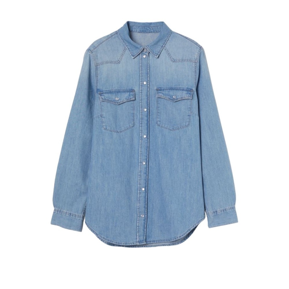 H&M denim shirt size 2 blue pearly buttons western cowboy